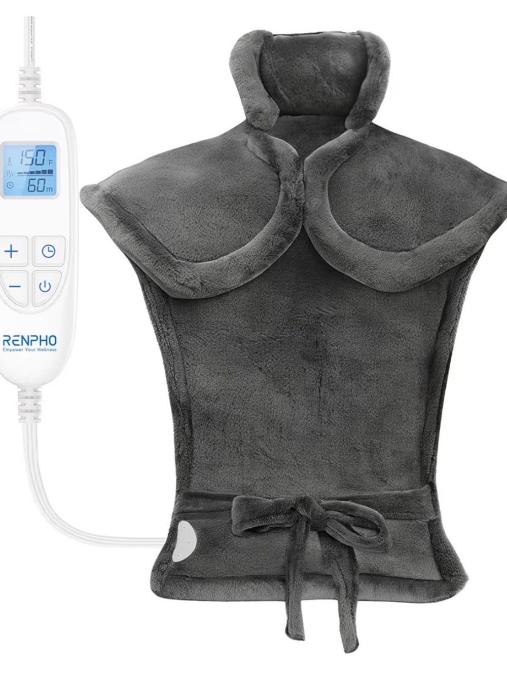 RENPHO Plush Gray Electric Heat Wrap for Neck and Shoulders